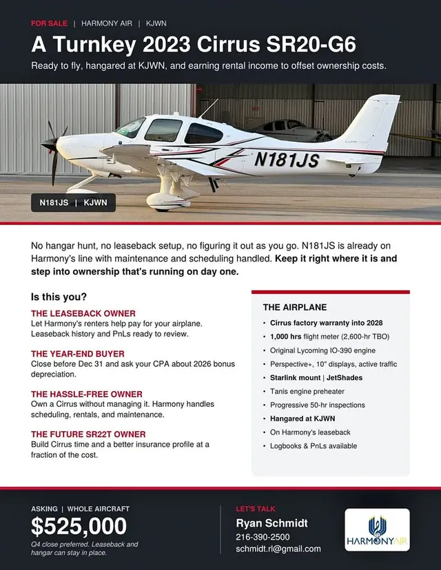 Cirrus Design FS: 2023 SR20 G6 - Kjwn (Nashville)