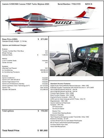 2026 Cessna Turbo 182T Skylane