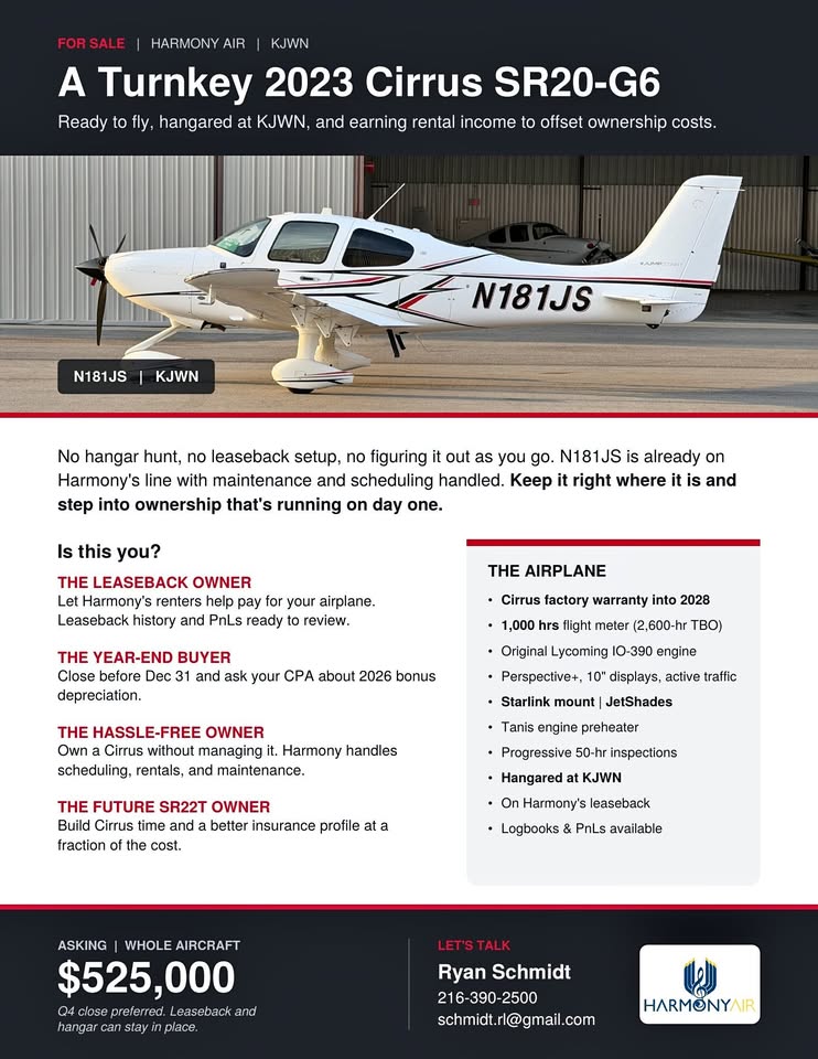Cirrus Design FS: 2023 SR20 G6 - Kjwn (Nashville), photo 1